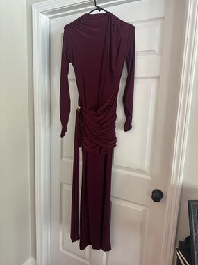 Club L London Wine Draped Long-Sleeve Maxi Dress